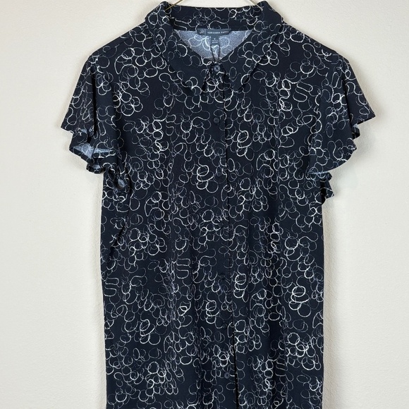 NWT Adrianna Papell Black/Cream Bubble Circles Flutter Sleeves Blouse; Size M - Picture 1 of 8